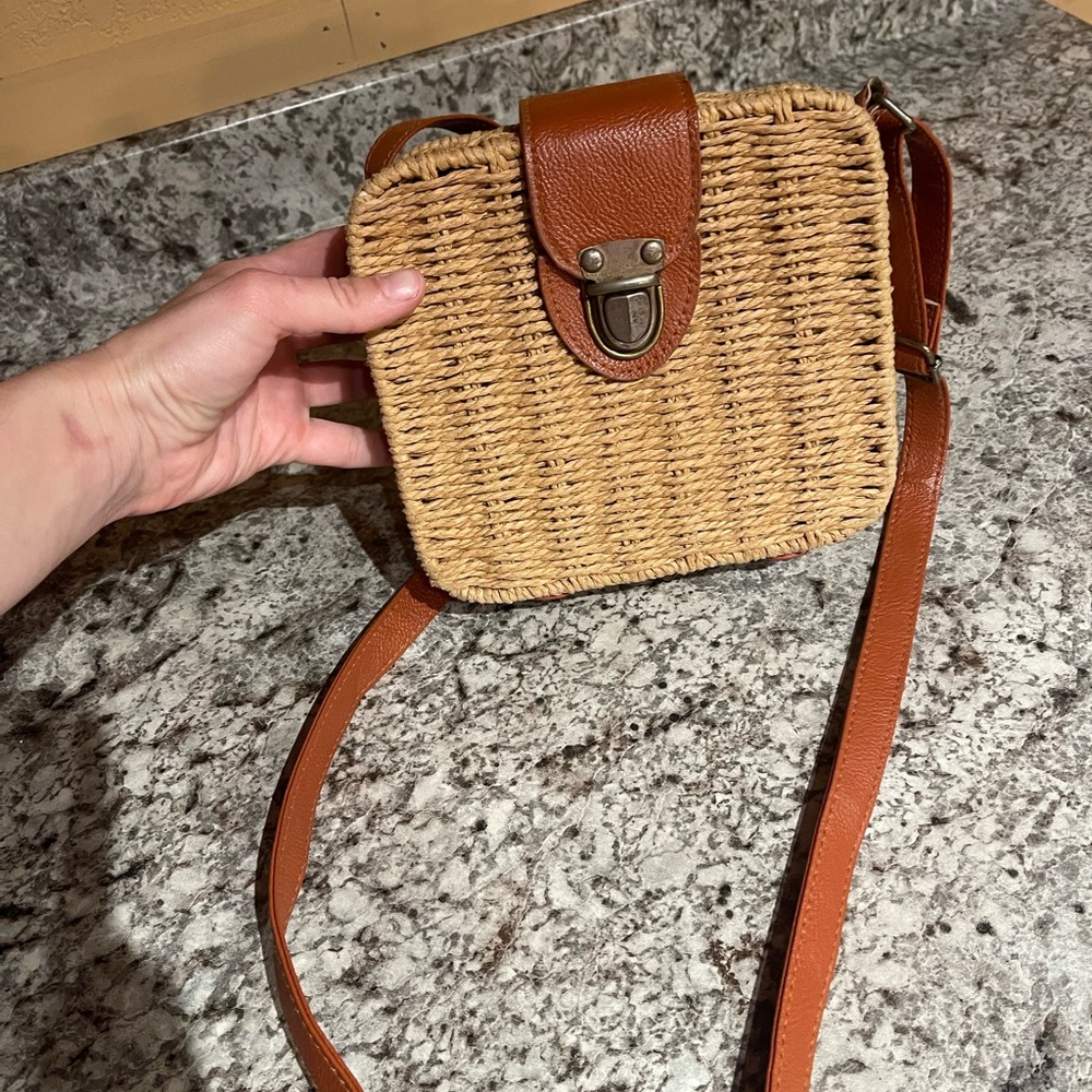 Brown Woven Crossbody Bag